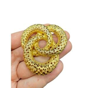 Vintage Gold Tone Three Ring Brooch , BSK gold intertwined rings pin